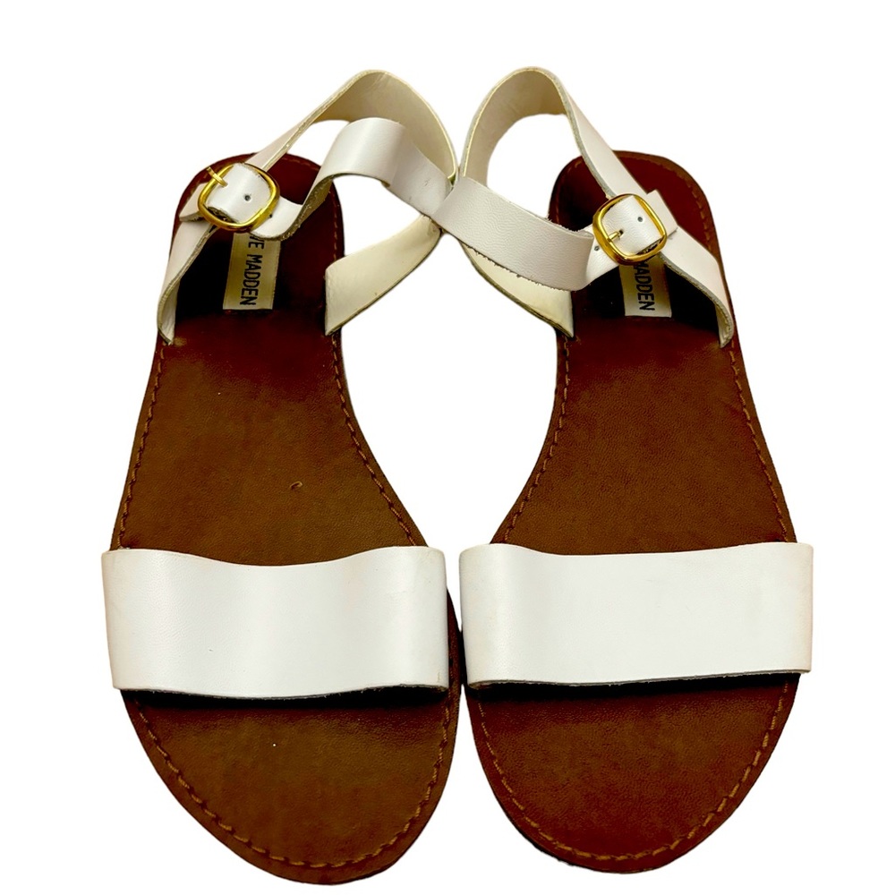 Steve Madden Sandals  Women's Dina White Leather Sandals Size 8.5‎ Gold Hardware